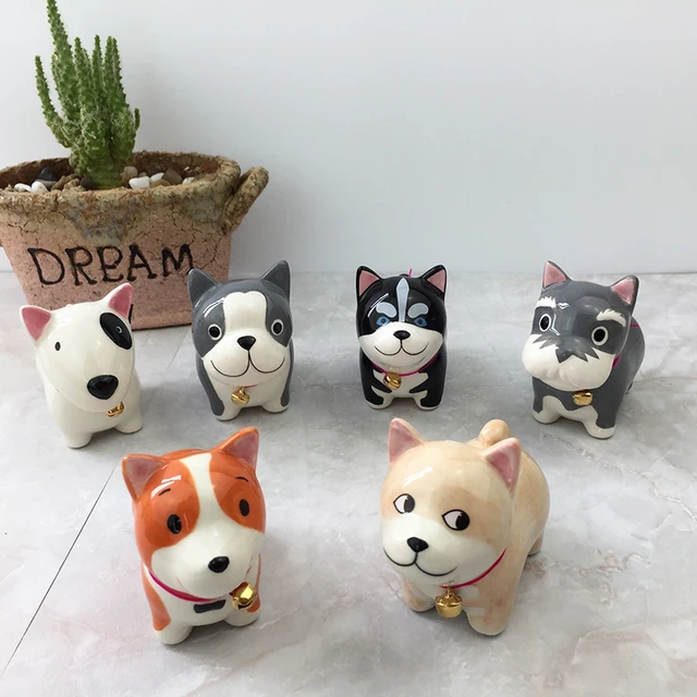 6pcs/set Cute Dog Figurines Ceramic Crafts Decorative Porcelain