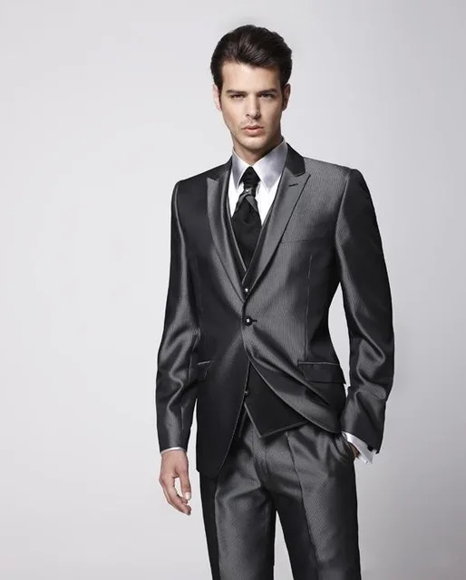 

Groom Tuxedo Groomsmen Shiny Charcoal Gray Wedding/Dinner/Evening Suits Best Man Bridegroom (Jacket+Pants+Tie+Vest)