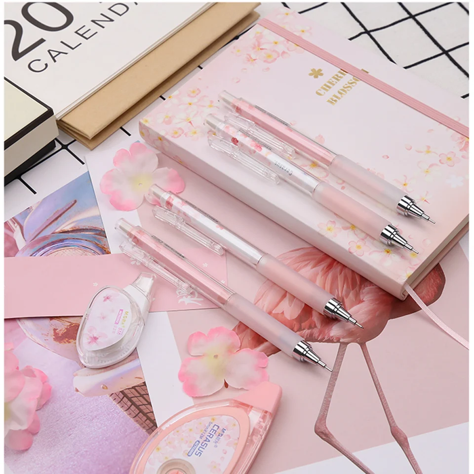 

High Quality Mechanical Pencil 0.5mm 2B Refills Cherry Blossom Season Automatic Pencil Drawing Sketch Office Stationery Supplies