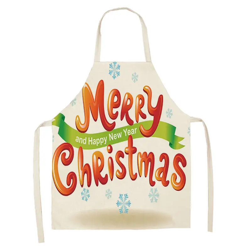 1Pcs Merry Christmas Apron for Woman Pinafore 53*65cm Cotton Linen Bibs Xmas Decor Pendant Kitchen Cooking Accessories MX0004 - Цвет: MX0004-7