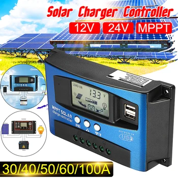 

MPPT 30/40/50/60/100A Solar Charge Controller 12V 24V Auto LCD Display Controller with Load Dual Timer Control
