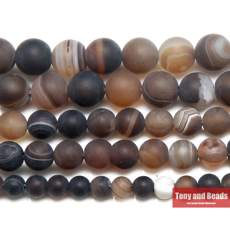 

Free Shipping 15" Natural Stone Frost Grind Arenaceous Brown Stripe Agates Onyx Round Loose Beads 6 8 10 MM Pick Size