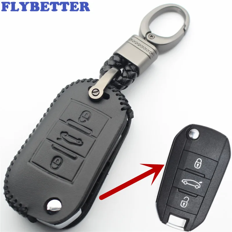 FLYBETTER натуральная кожа 3 чехол для ключей с кнопками Peugeot 508/5008/208/308/3008 Citroen Sega/New
