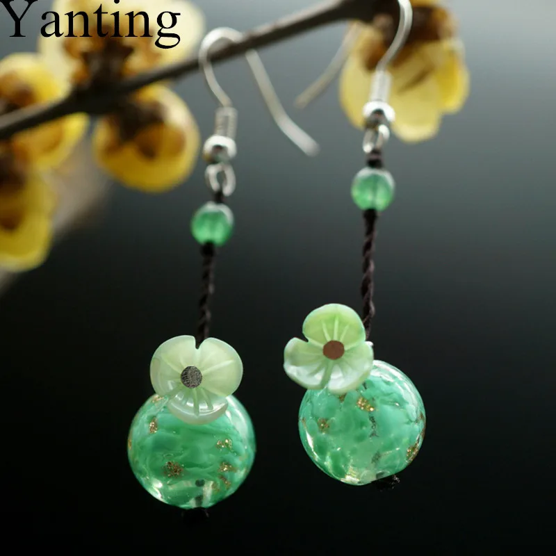 

Yanting Ethnic Glass Glazed Beads Dangle Earrings For Women Vintage Handmade Earrings Female Shell Flower Brincos Jewellery 0319