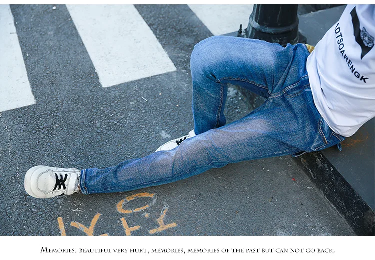 6 2019 Kids Boys Jeans Denim Pants Trousers Teens Letters Pockets Solid Navy Blue Spring Casual Elastic Waist Children Clothing