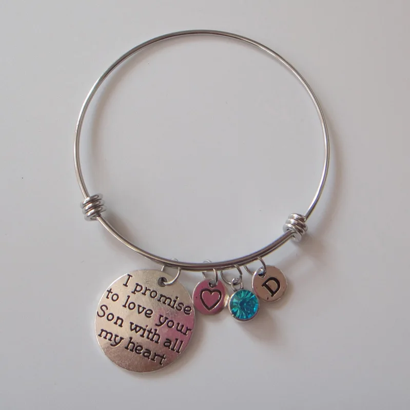

Mother of the Groom Gift,I promose to love your son with my heart bangles of wedding jewelry,Stainless Steel Expandable Bangles