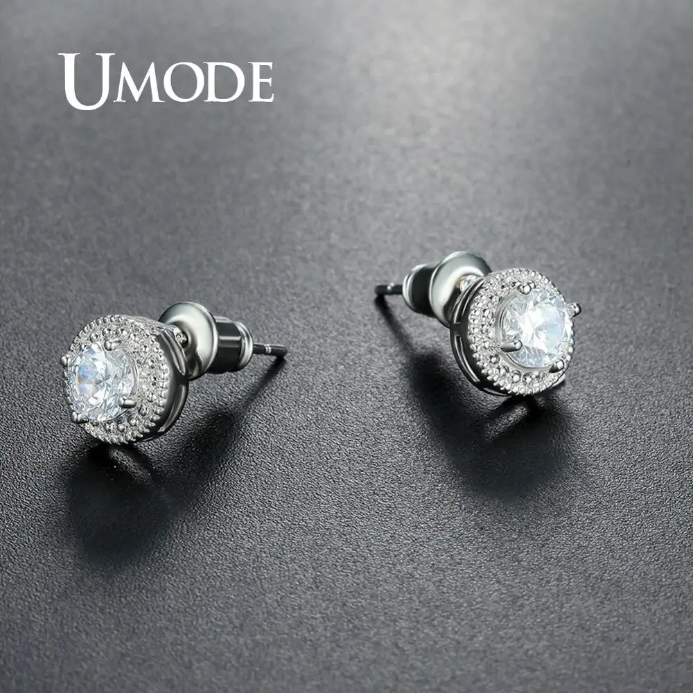 UMODE, белое золото, Круглые, 0.5ct, серьги-гвоздики для женщин и девочек, простые серьги с кубическим цирконием, модные ювелирные аксессуары UE0259