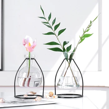 

Nordic Wrought Iron Vase Water Culture Glass Vase Dried Flowers Inserted Desktop Ornaments Home Office Decoration