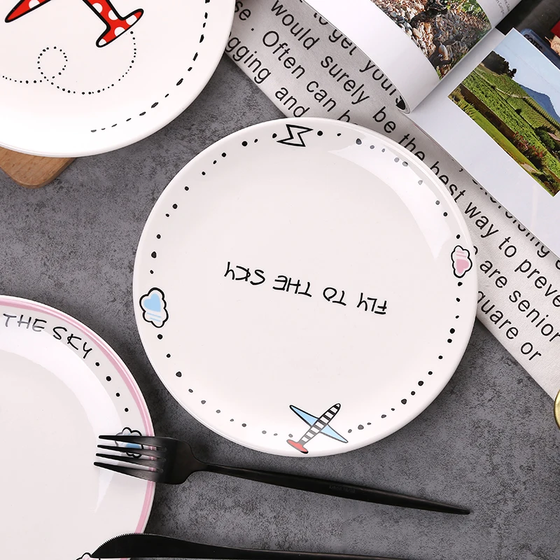 Белый фарфоровый поднос посуда и тарелки керамический ужин для ресторана сервировка мультфильм самолет Детские тарелки