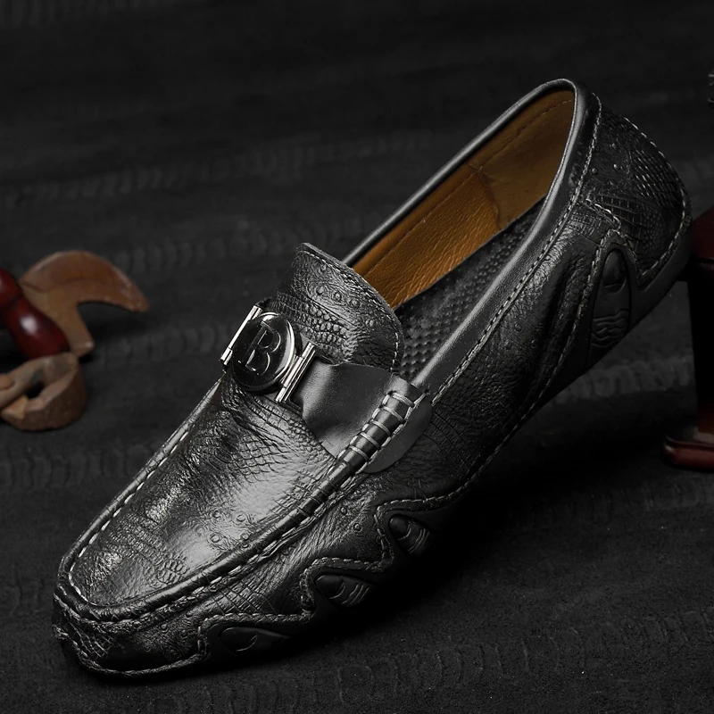 

Casual Men Shoes outdoor Slip On Loafers spring Autumn Men fashion Moccasins Wearable Genuine Leather Men's Flats Shoes p4