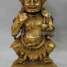 1" Клеймо Китайский Чистая Бронзовый 24 К Золото Желтый Jambhala Богатство Бог Статуя Будды