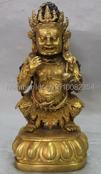 

11" Marked Chinese Pure Bronze 24K Gold Yellow Jambhala Wealth God Buddha Statue