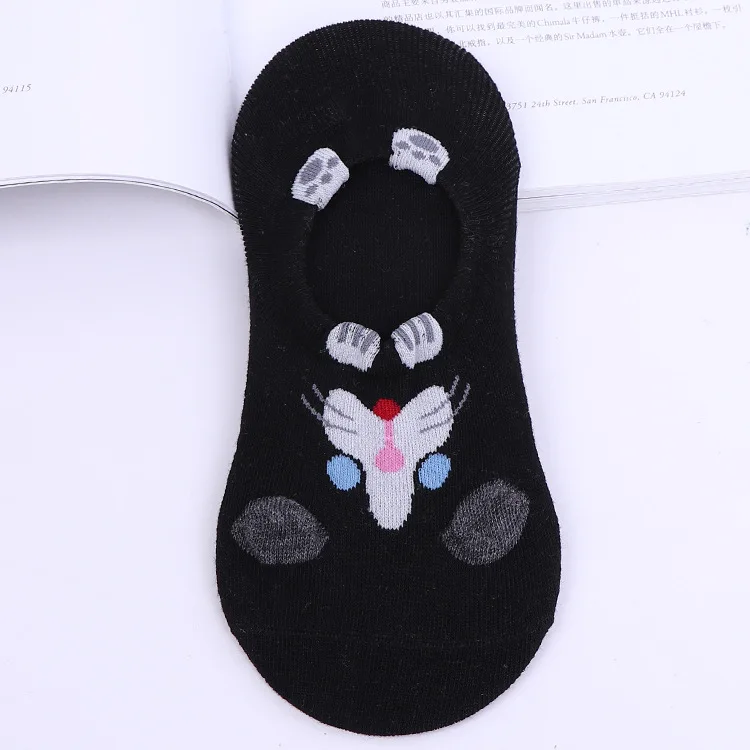 Женские носки; летние дышащие Повседневные носки с рисунками животных; забавные модные нескользящие носки для девочек - Цвет: Черный