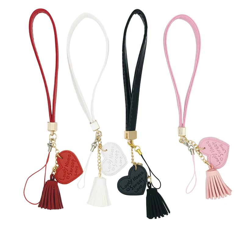 Fashion Tassel Hot Pop Lanyard Charm Mobile Phone Pendant PU Leather Love Camera Strap For iPhone Decor Keys Accessories