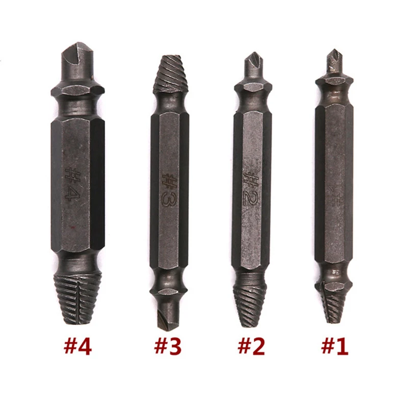 4Pcs Damaged Screw Extractor Drill Bits Guide Set Broken Damaged Bolt Remover Double Ended Damaged Screw Extractor Hand Tools