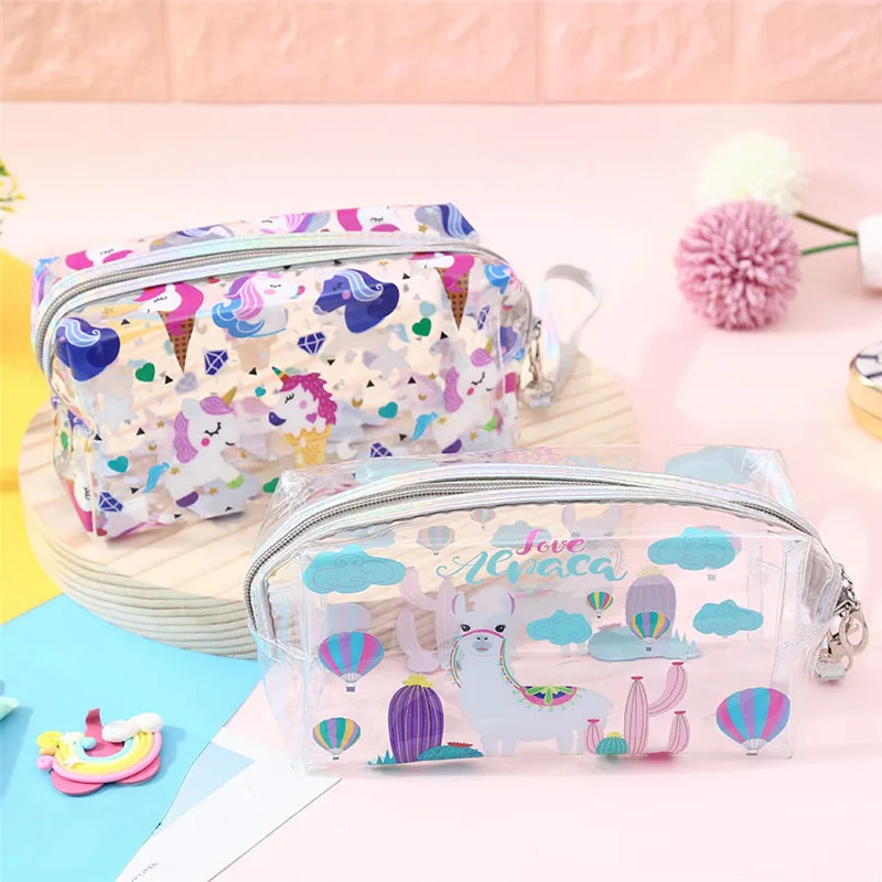 Unicorn Fire Balloon Alpaca Transparent Bag Large Capacity Pencil Bag Stationery Storage Organizer Pencil Case School Supply