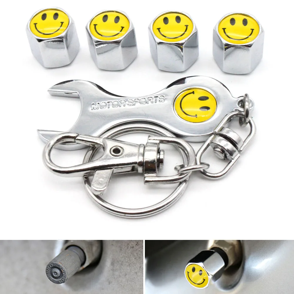 1Set Zinc Alloy Anti theft Car Wheel Tire Valve Stem Caps Air+ Wrench