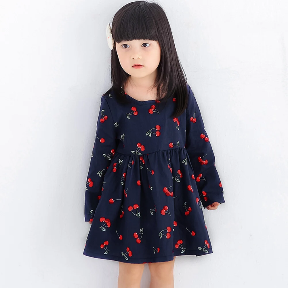 2017 Spring Summer Children Kids Dresses for Girls Cherry Dress Children Clothes Full Sleeve Princess Party