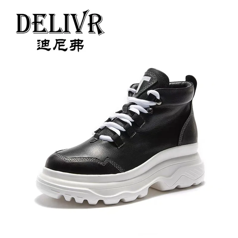 

Delivr Black High Top Women Casual Sneaker Ladies Chunky Shoes Platform Dad Shoes Women Creeper Schoenen Vrouw Echt Leer 2019