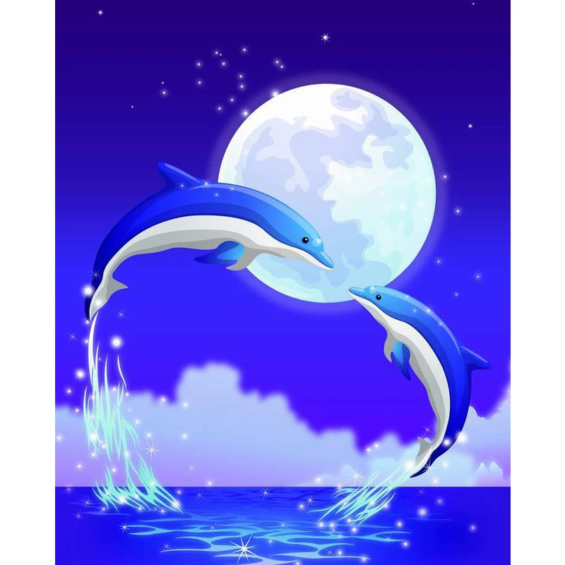 

Needlework DIY square diamond painting Full embroidery 3D cross stitch diamond animal moon dolphins love 30X40 home decor #BR80
