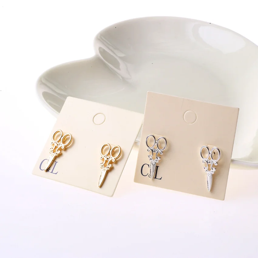 2016 New Design Fashion Simple Gold and SIlver plated small scissor Stud earrings for women Jewelry accessories Wholesale | Украшения и