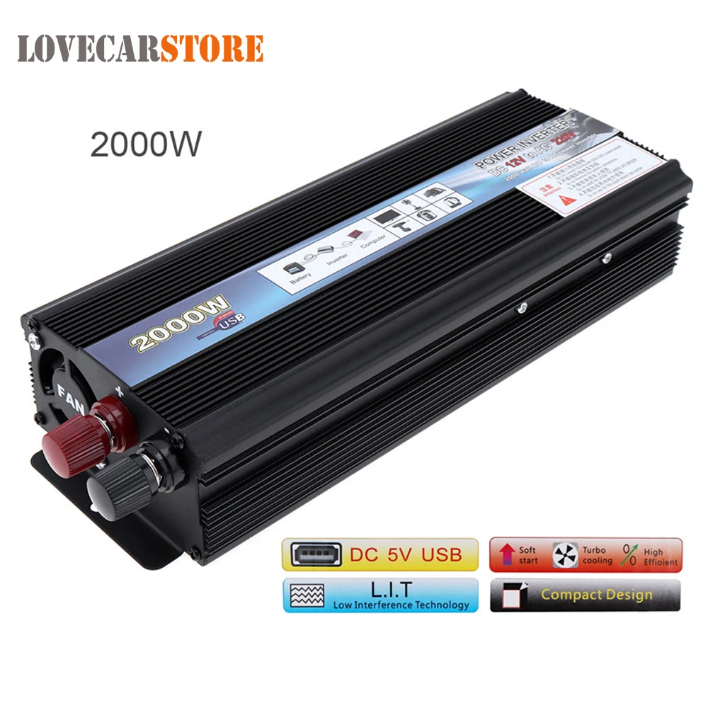 

2000W DC 12V 24V to AC 220V 110V Auto Car Inverter Charger Converter Transformer Adapter Adaptor with Vehicle Power Switch