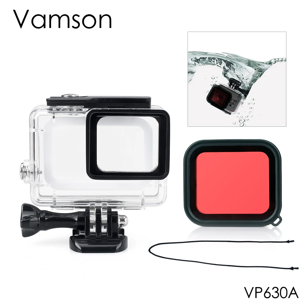 Vamson For Gopro Hero 7 Black 6 5 Waterproof Case Base Mount Protective Red Filter 45m Deep Diving Protective Cover For Gopro Sports Camcorder Cases Aliexpress