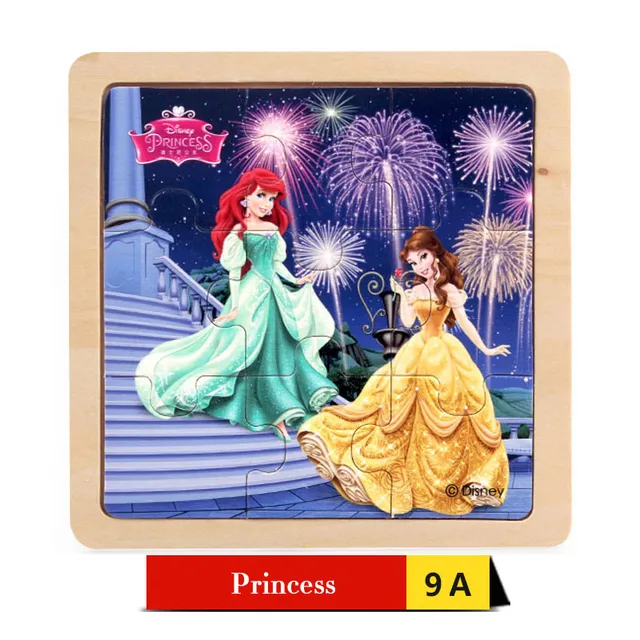 9pcs Disney Cartoon Wooden Puzzle For Children Education Learning Kids