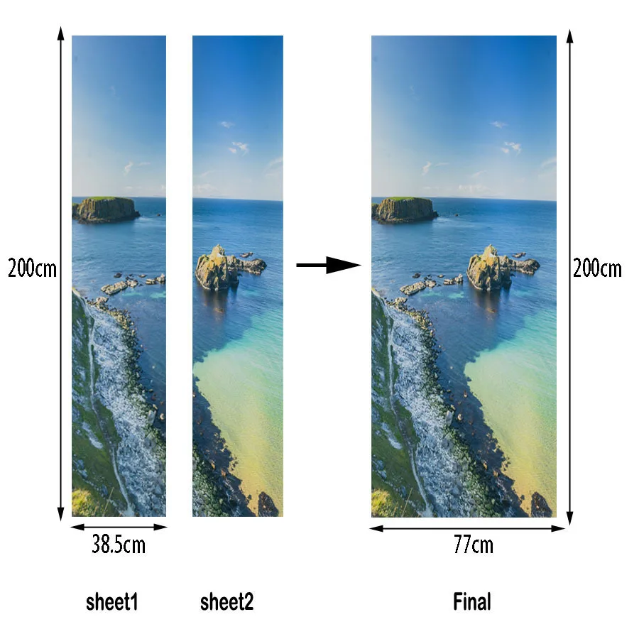 Декор двери наклейки кораблей синий морской скалы поток водопад улица красивая сцена настенные наклейки, художественный постер Фреска декор для холодильника