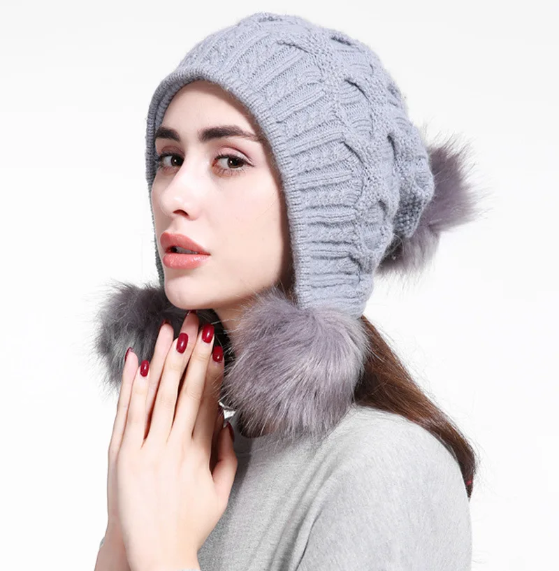 European New Pattern Winter hats for women Wool Cap Hair Bulb Hats