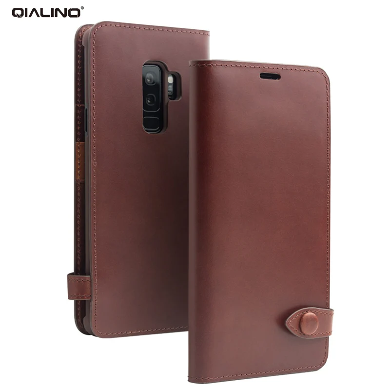 QIALINO Ultra Thin Leather Cover for Samsung Galaxy S9/S9 Plus Genuine Leather Flip Wallet Bag ...