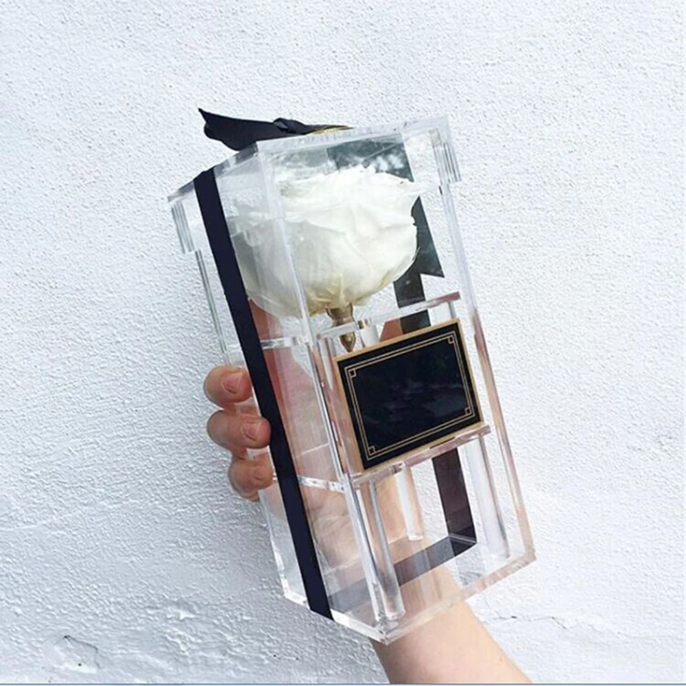 

New Year Christmas Valentine's Day Gift Acrylic Flower Box Rose Make Up Storage Case Clear Holy Gift 1 Grid