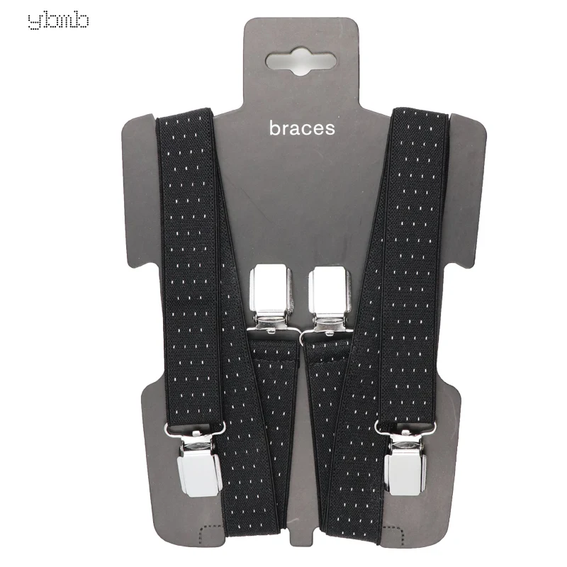 Argyle Diamond Black Grey Clip On Trouser Braces Elastic Suspenders Handmade UK