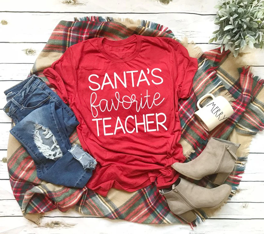 SANTA'S любимая футболка для учителя день подарок смешной надписью унисекс