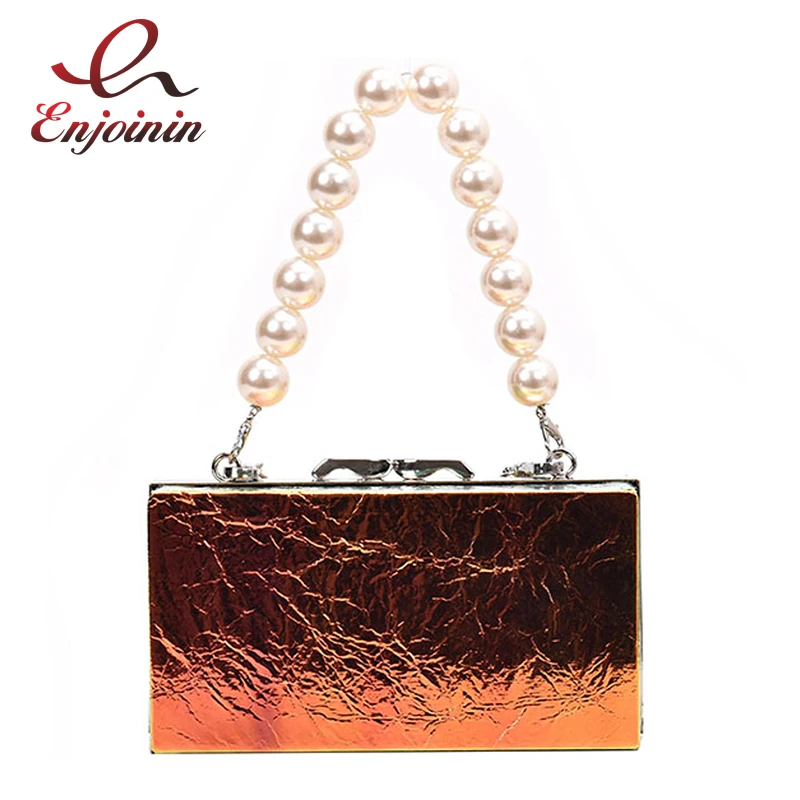 

Gradient Color Laser Pu Box Design Pearl Handle Totes Women Handbag Shoulder Bag Clutch Female Chain Purse Flap Crossbody Bag