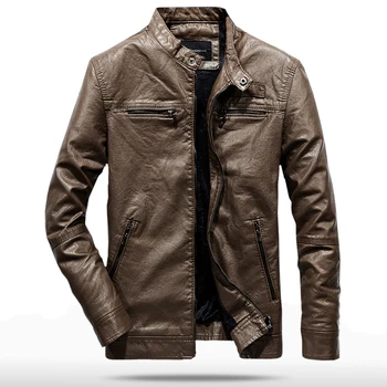 

2019 Spring Autumn PU Leather Jacket Men Slim Fit Coat Stand Collar Zipper Jackets Solid Color Casual B Leather Coat WN33
