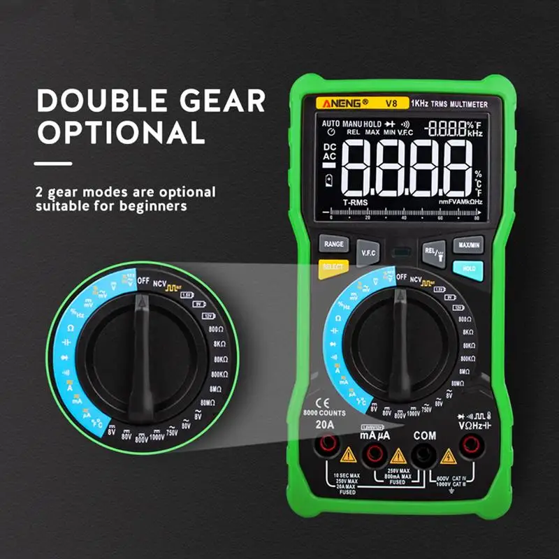 16 In 1 Digital Multimeter LCD Display Electrical Maintenance NCV Function AC/DC Ohm Auto Range Multimeter With Light No Battery