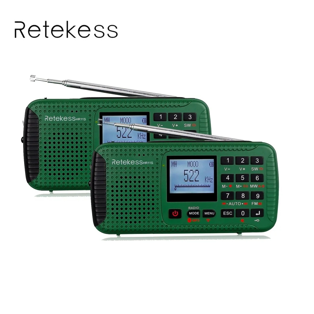 

2 pcs Retekess HR11S Digital Recorder Portable FM/MW/SW Hand Crank Solar Emergency Alert Radio Station Bluetooth Music F9208G