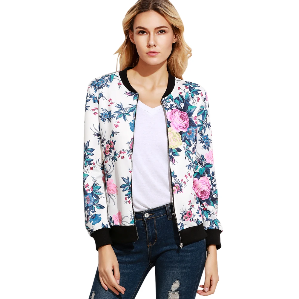 2017 New Spring Autumn Floral Print Coat Women Jackets And