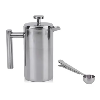 

French Coffee Maker Stainless Steel Insulated Coffee Tea Maker Pot larger capacity Polished Delicate With Spoon clip