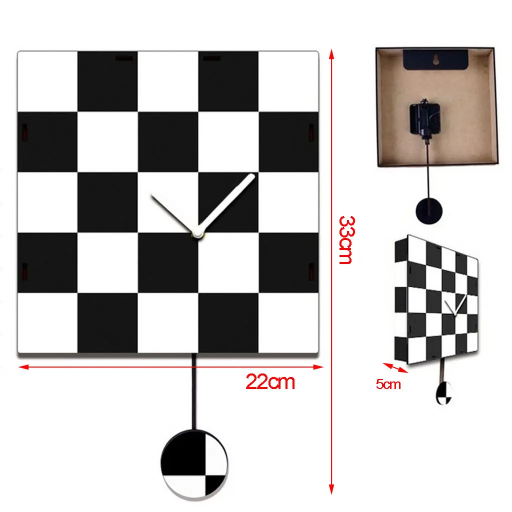 Wooden Grid Design Quartz Wall Clock Decorative Wall Pendulum Clock for Home Office Decoration, 22x33x5cm