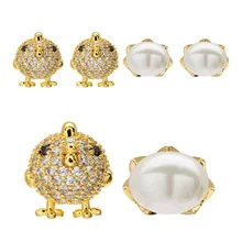 1 пара AB Стиль Милая курица и яйцо Мода девушка Асимметричные циркониевые серьги с жемчугом Мода и поп серьги гвоздики создан жемчуг