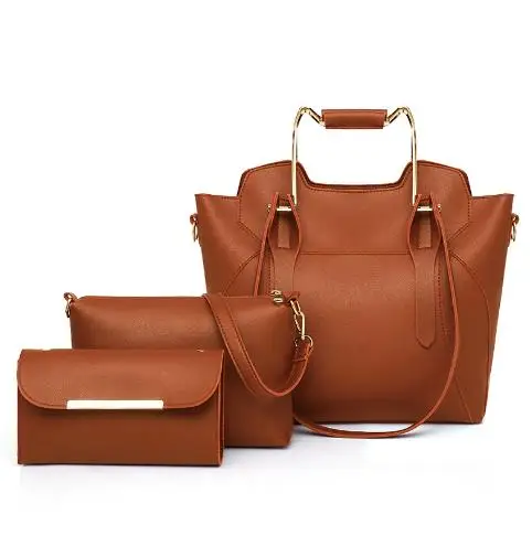 Женская мода, 3 комплекта, высокое качество, кожаная сумка, сумка для леди, черная композитная сумка, женская сумка на плечо, сумка-мессенджер, сумки - Цвет: Коричневый