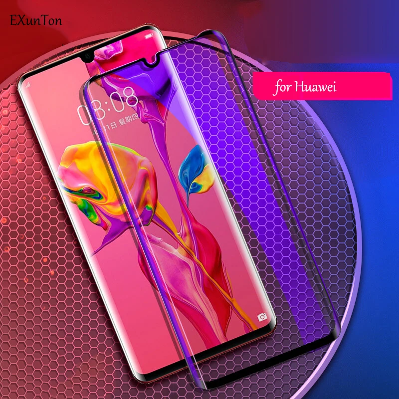 EXUNTON 2.5D полное покрытие анти синее Закаленное стекло протектор экрана для huawei P30