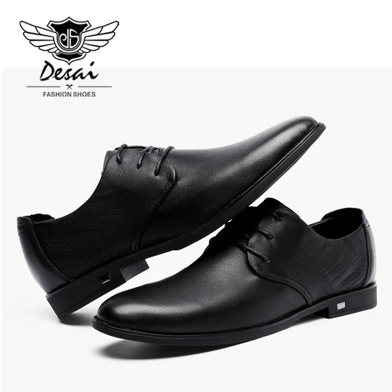 DESAI Brand 2019 Men's Genuine Leather Shoes British Lace up Black Casual Breathable Shoes Business Men Flats Fashion Formal
