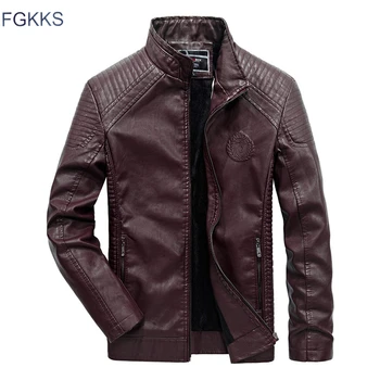 

FGKKS Brand Men Leather Jackets 2020 Winter Jacket Male Classic Motorcycle Style Male Inside Thick Coats Men's Leather Jacket