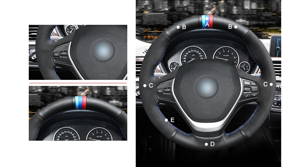 Cobertura de Volante para Bmw Quero Camurça Preta Marcador Azul F20 F21 F22 F23 F30 F31 F34 F32 F33 F36 eu 11 EU Quero Camurça Preta Marcador Azul cobertura