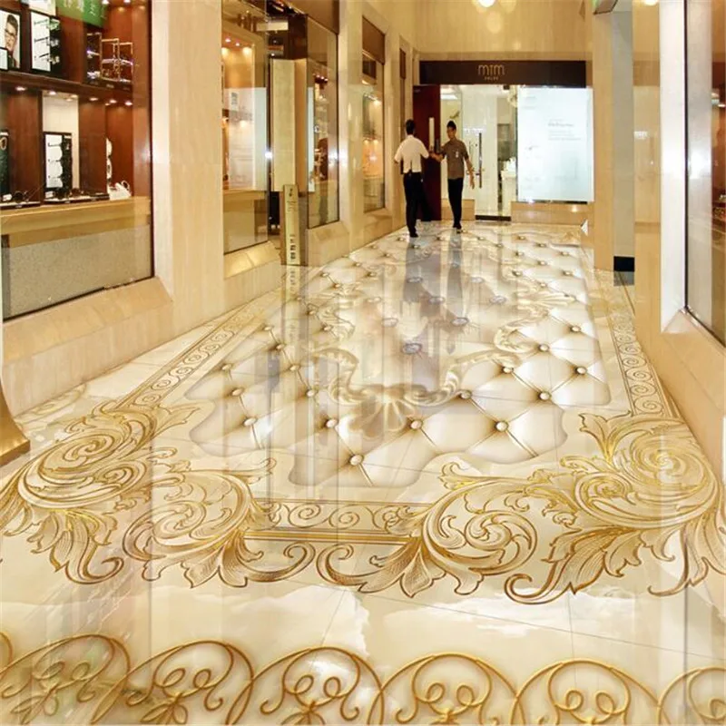 beibehang Custom wallpaper 3D stereo flooring large European luxury
gold rose marble soft package parquet floor 3D floor tiles