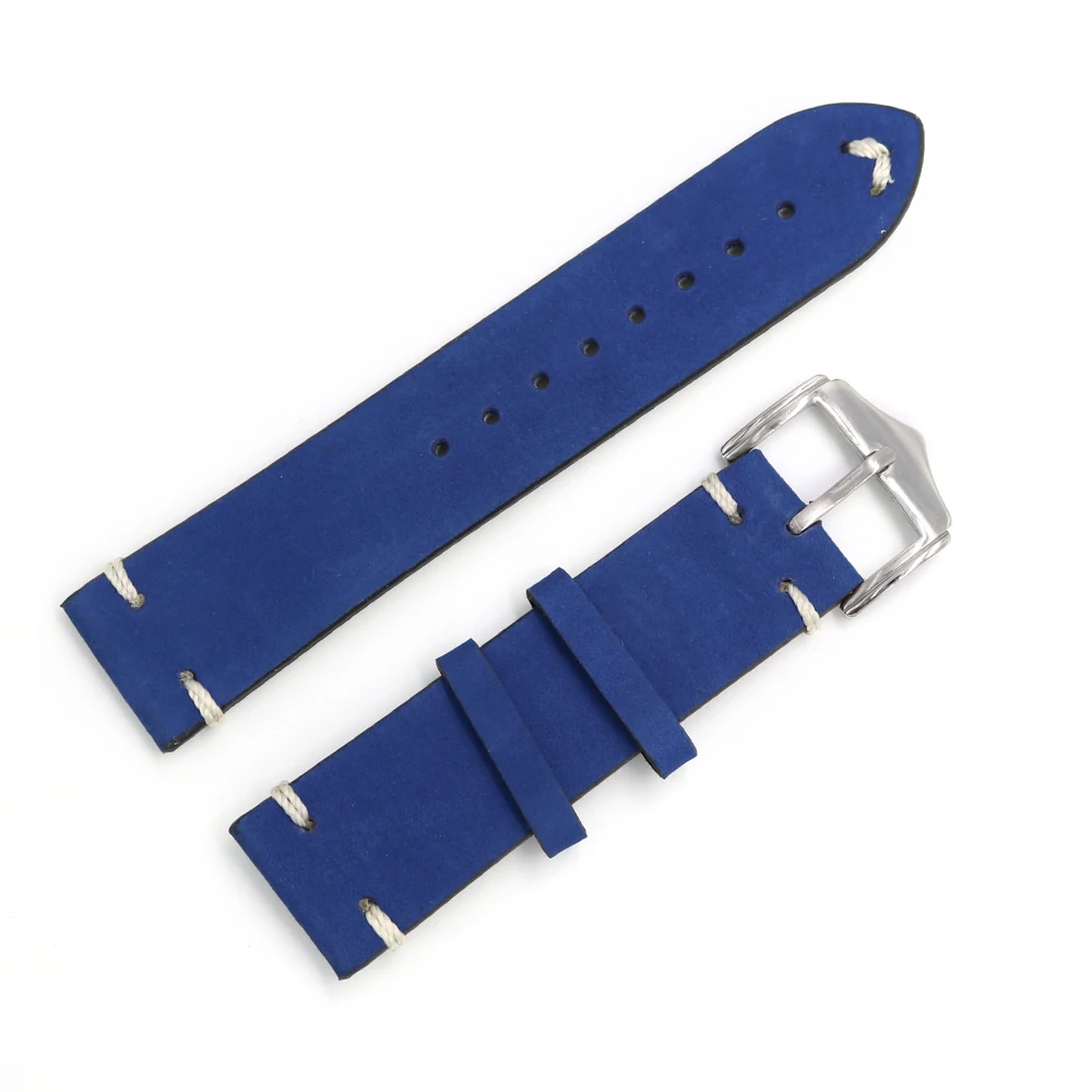 Rolamy Watch Band 20 22 24mm Leather Watchband For Rolex Omega Submariner Daytona Panerai Cowhide Suede Black Vintage Watch Belt