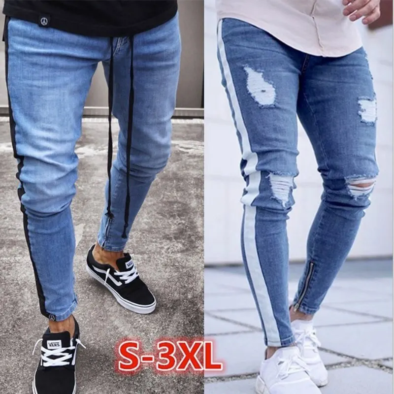 Men denim ripped hole Jeans side 